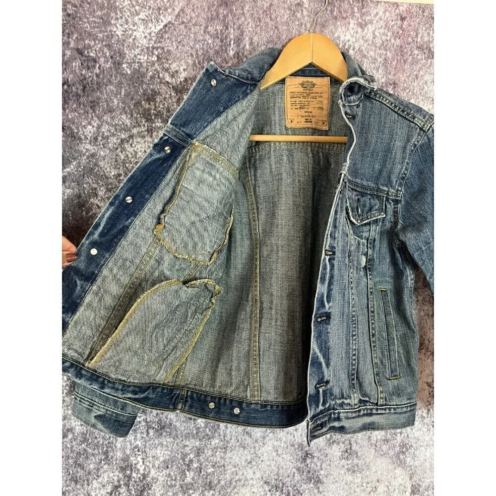OLD NAVY Jacket Womens M Blue Denim Jean Cropped‎ Trucker Wash Y2K Retro 80s 90s